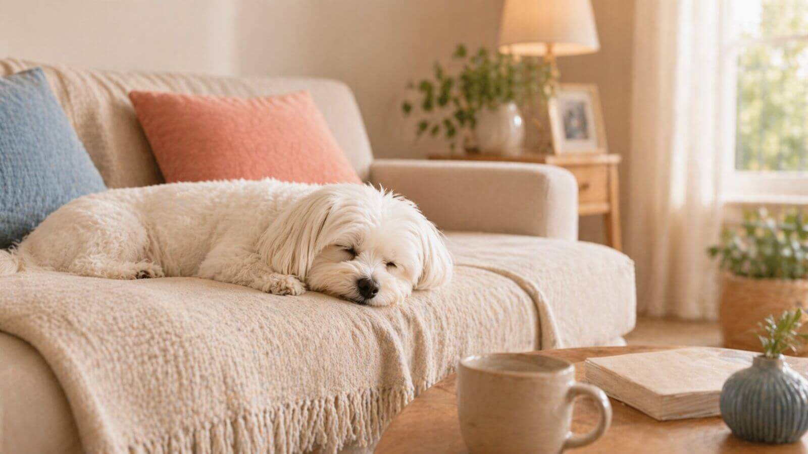 Perro relajado en casa, ambiente tranquilo