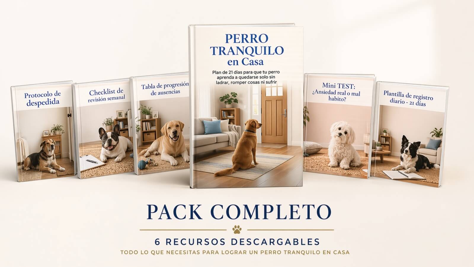 Pack completo Perro Tranquilo en Casa: guía principal y 5 recursos descargables